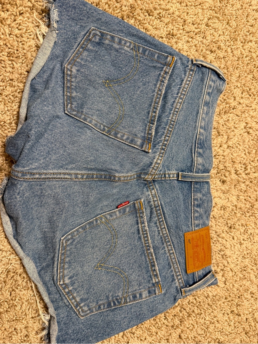 Levi's Blue Denim Cutoff Shorts with Frayed Hem